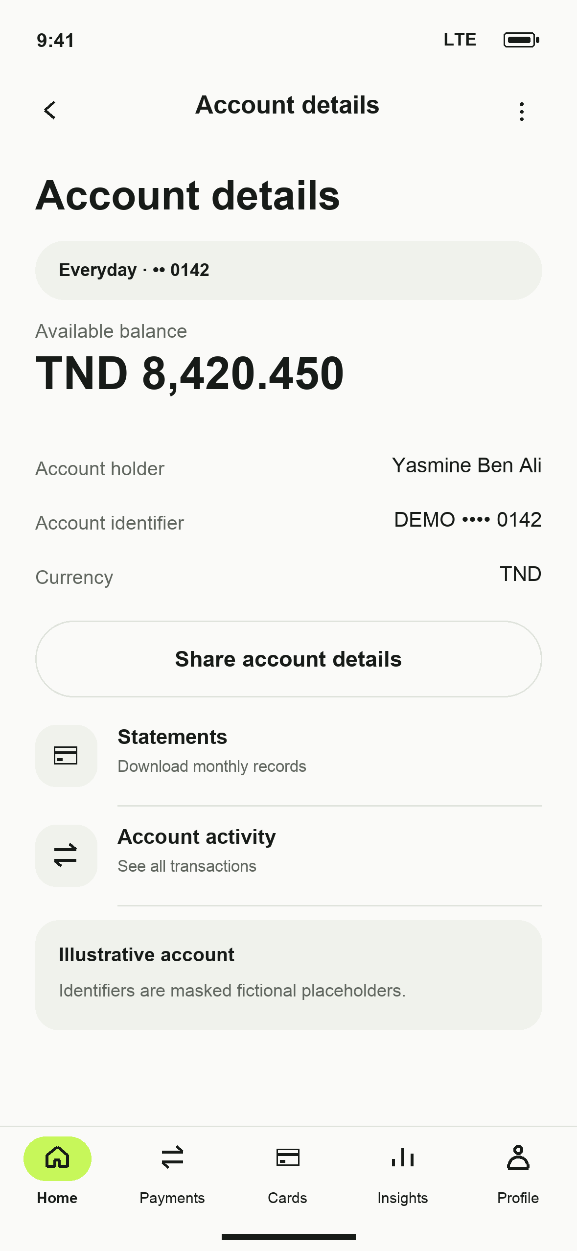 UI-06: DTB Account details in English