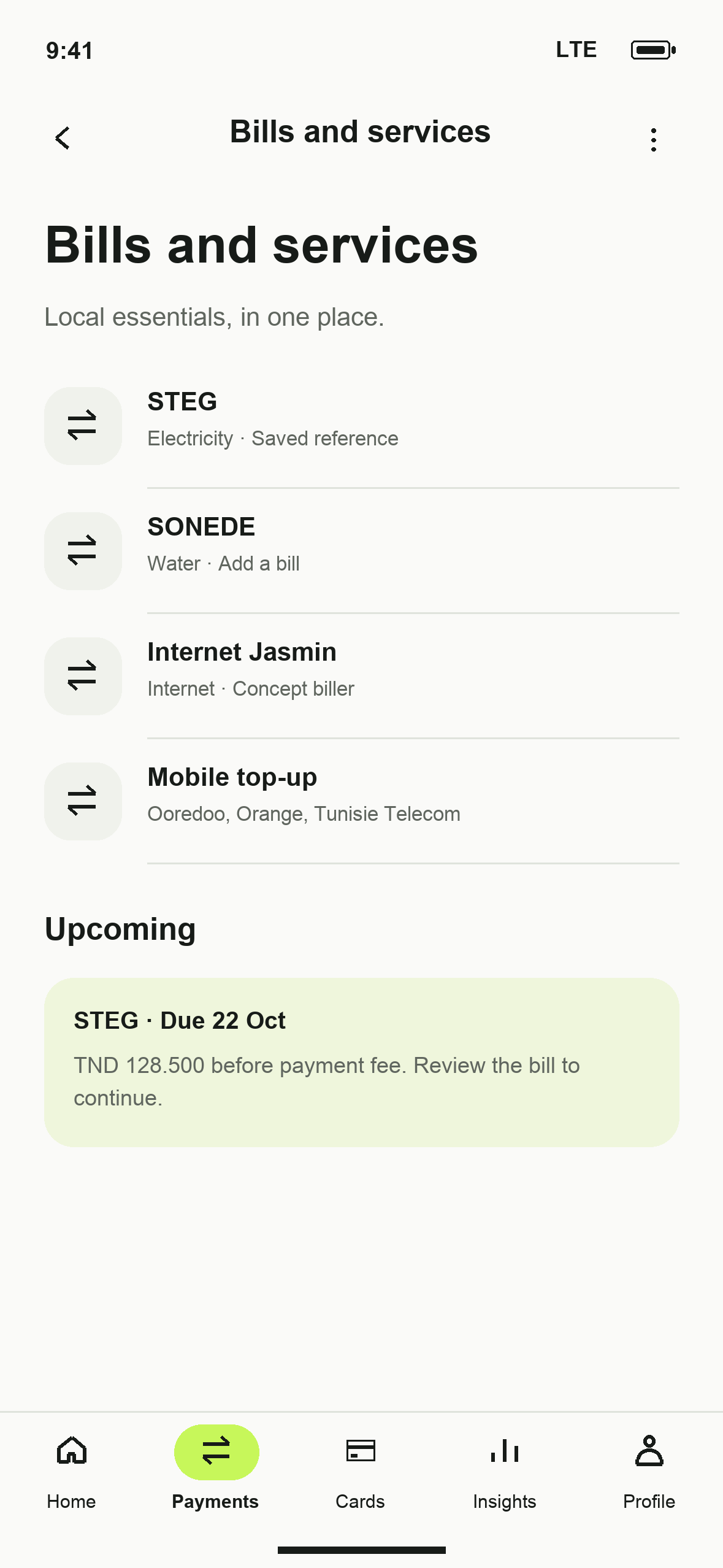 UI-17: DTB Bills and services in English
