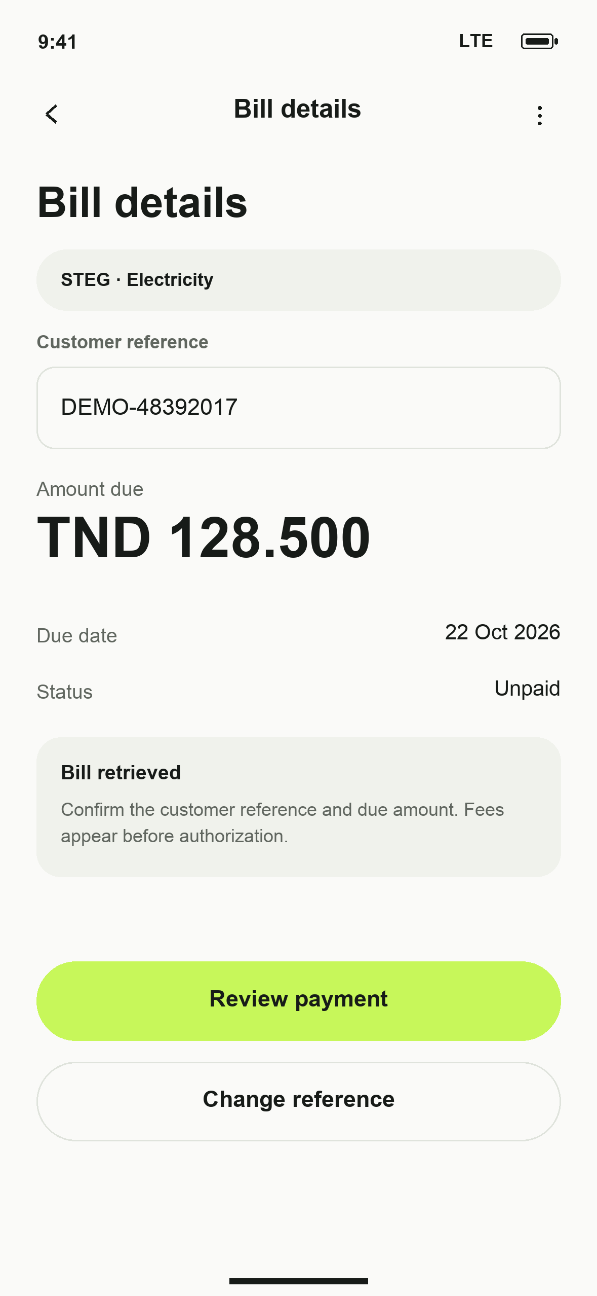 UI-18: DTB Bill details in English