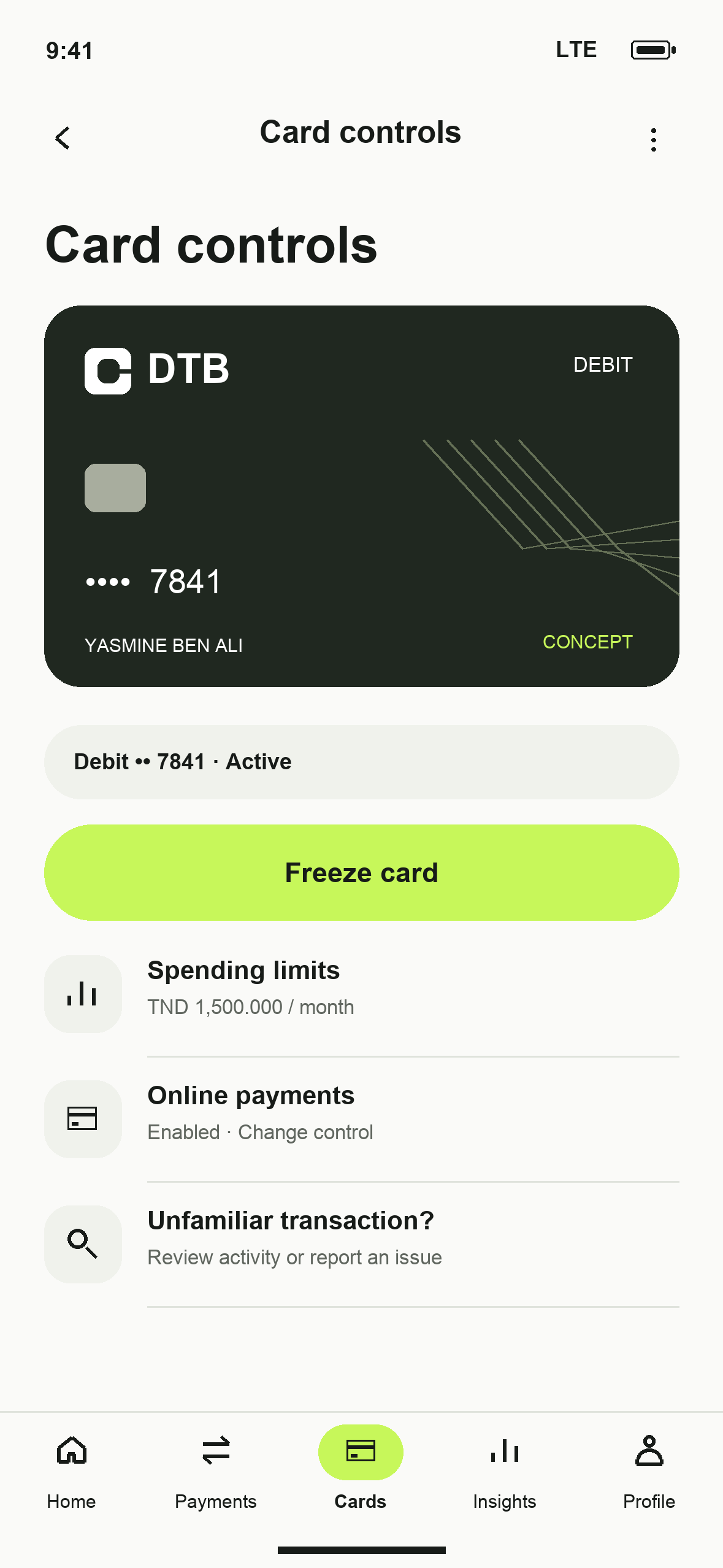 UI-20: DTB Card controls in English