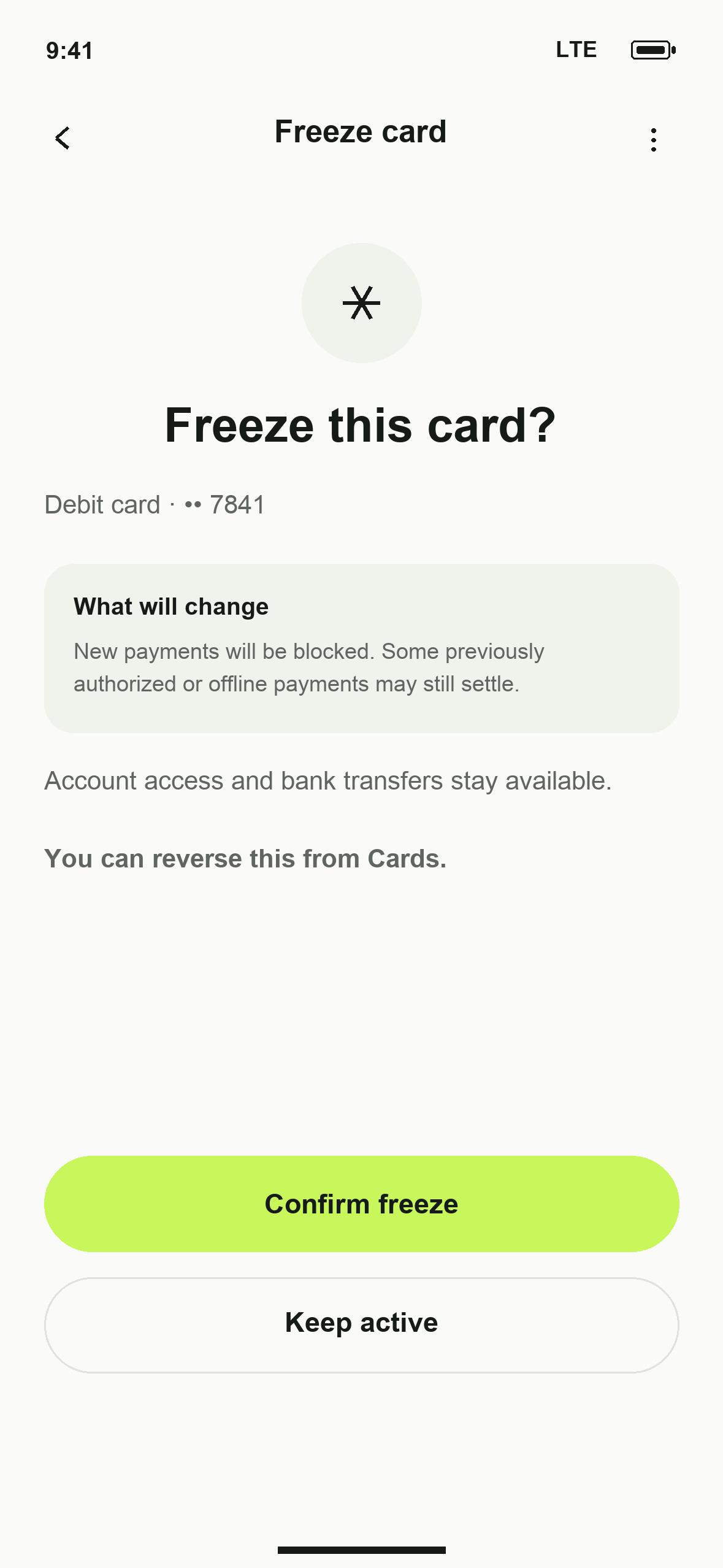 UI-21: DTB Freeze card in English
