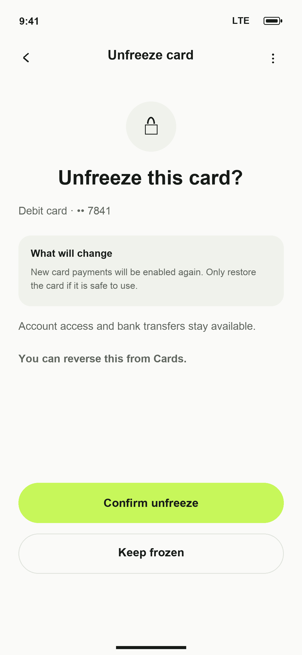 UI-33: DTB Unfreeze card in English