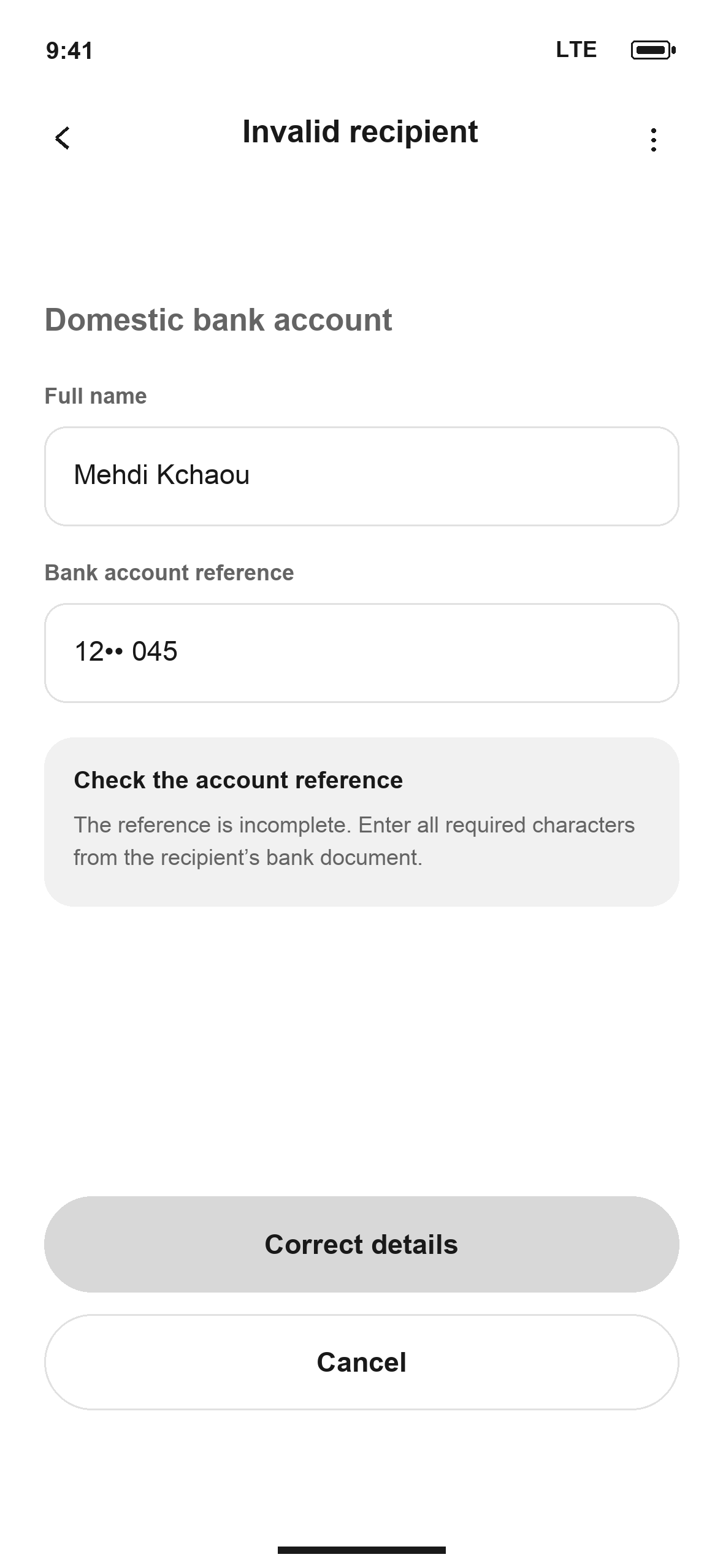 WF-39: DTB Invalid recipient in English