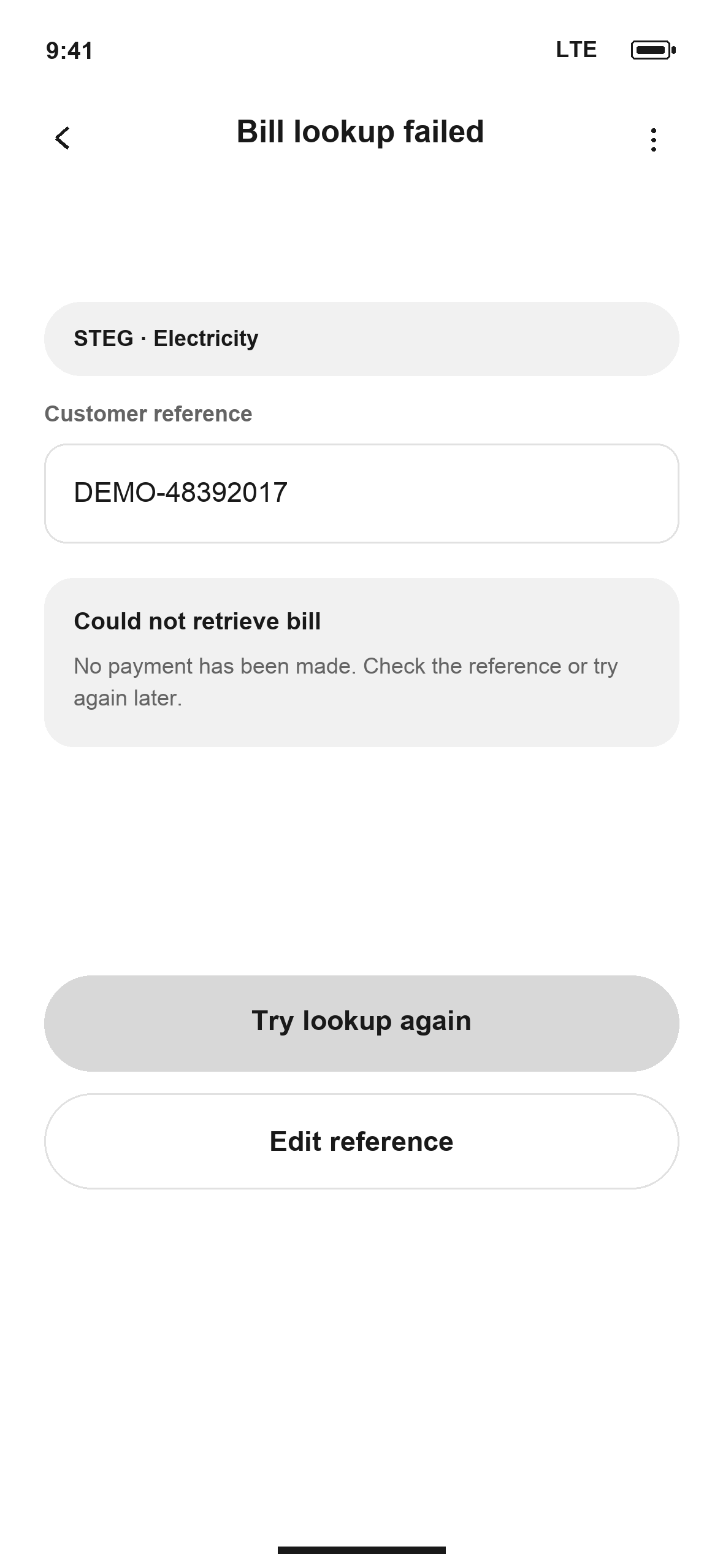 WF-41: DTB Bill lookup failed in English