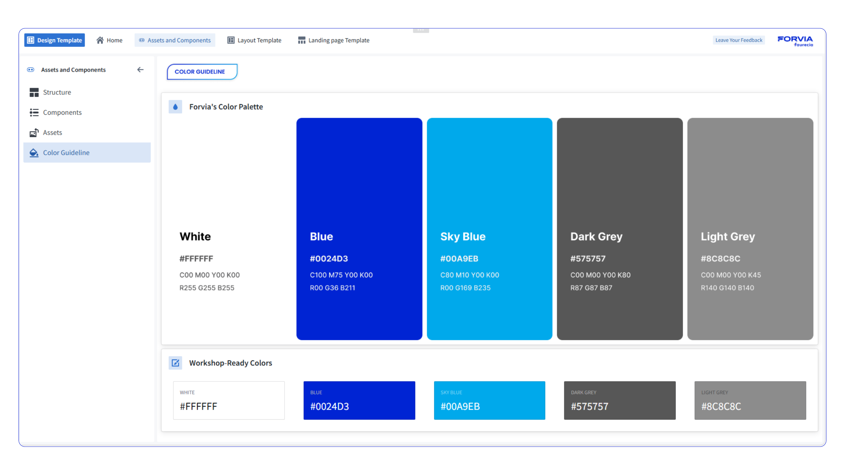 FORVIA design-system page highlighting reusable UI patterns and layout consistency.