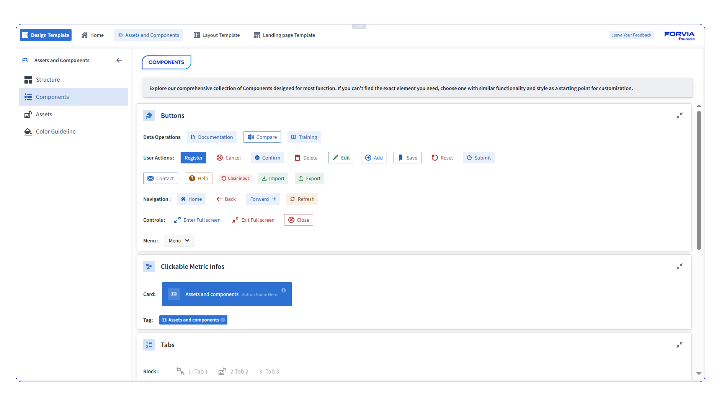 FORVIA design-system page showing more application-facing system details.