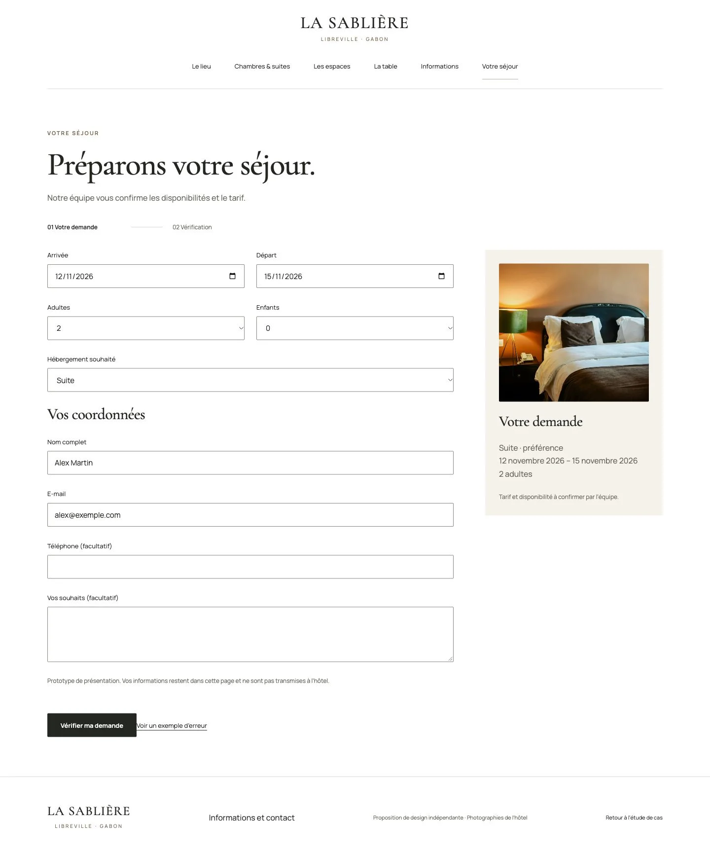 Stay enquiry / dates, preference and contact
