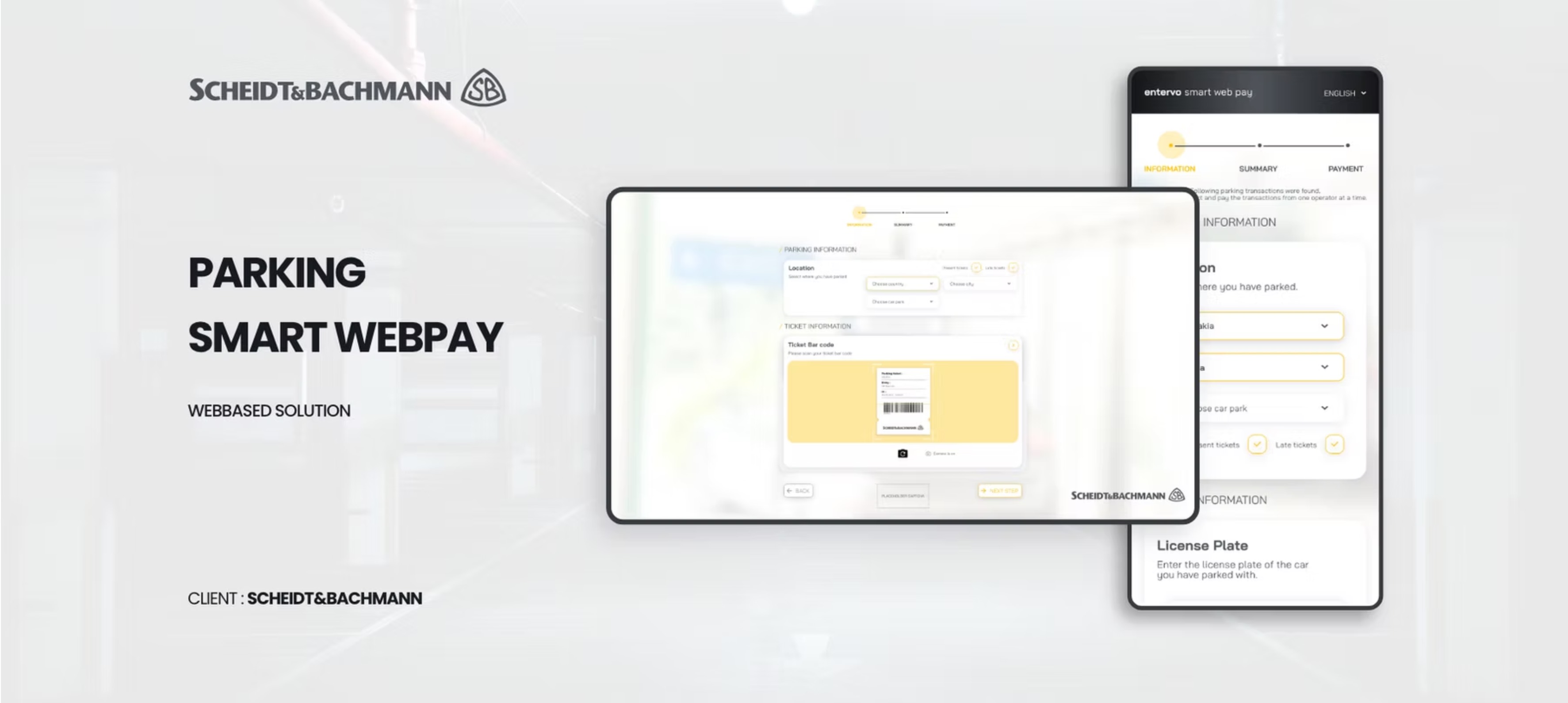 Smart Web Pay original portfolio hero showing the parking payment web solution across tablet and mobile layouts.