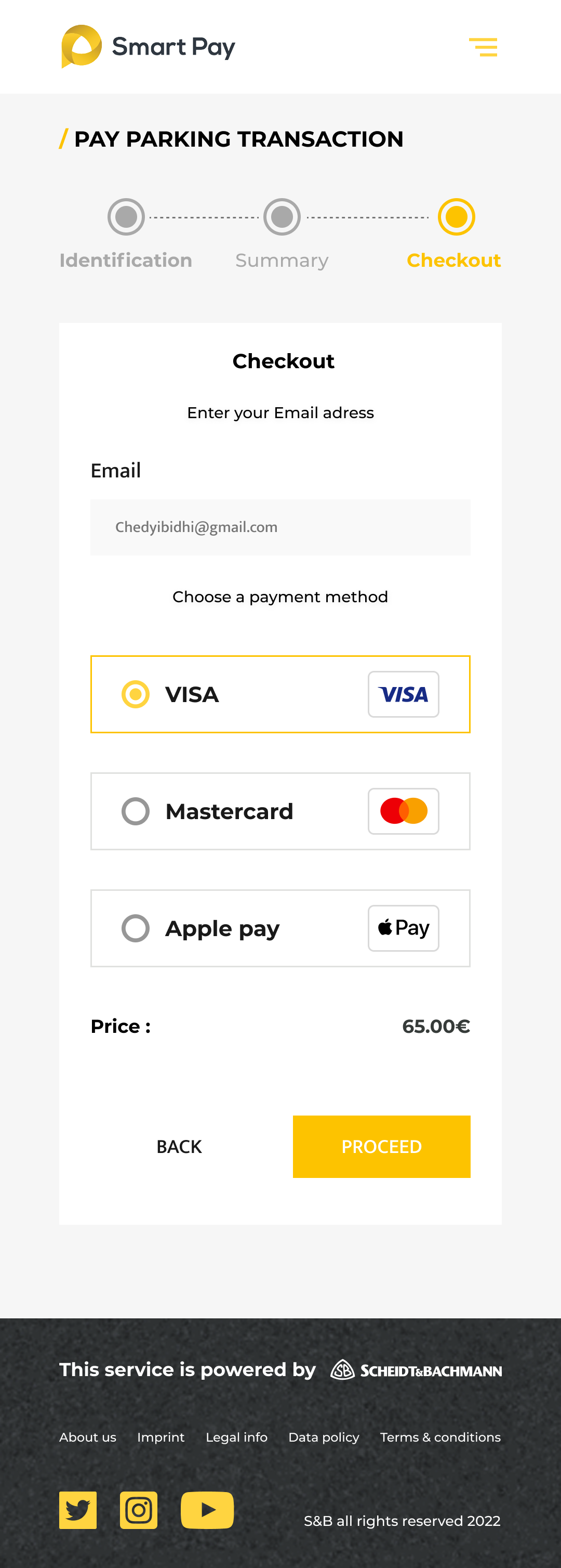 Checkout / step context, payment choice and amount